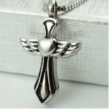 winged cross with heartmemorial ash pendant